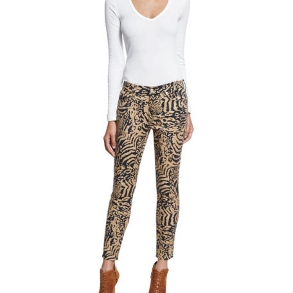 7 For All Mankind The Ankle Skinny Royal Leopard Print Stretch Jeans size 24